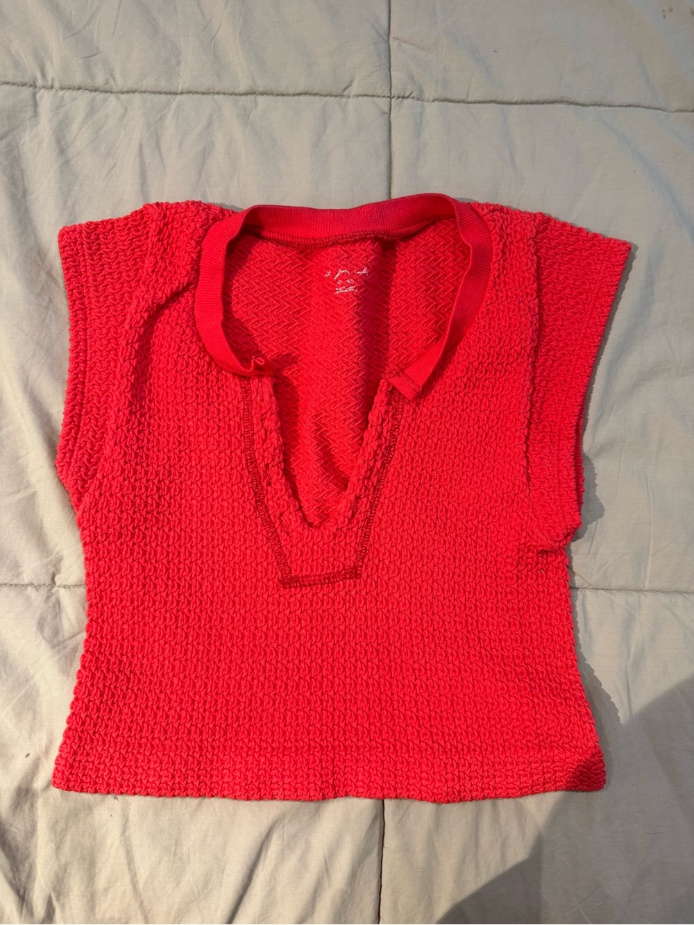 Urban Outfitters Bright Red Textured Knit V-Neck Cap Sleeve Top